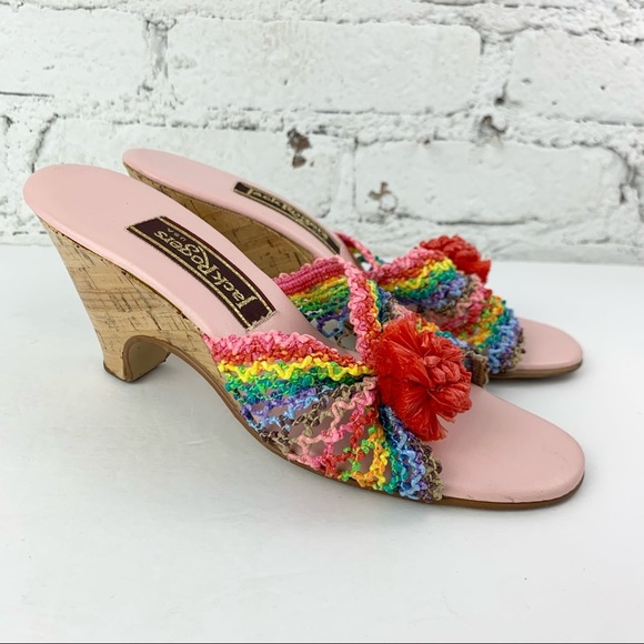 Jack Rogers Vintage Heels Raffia Rainbow Cork Wedge 70s 6.5 - Picture 5 of 12